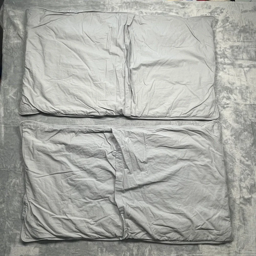 Pottery Barn Pillow Shams King Grey Waffle Weave Quilted 100% Cotton Set of 2